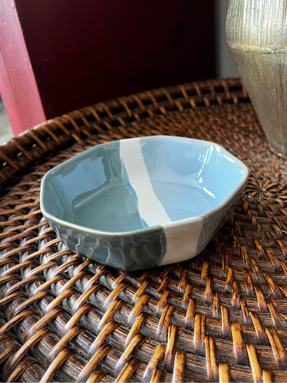 Anthropologie Octagonal 6” Ceramic Dish in Blue, Teal, and White